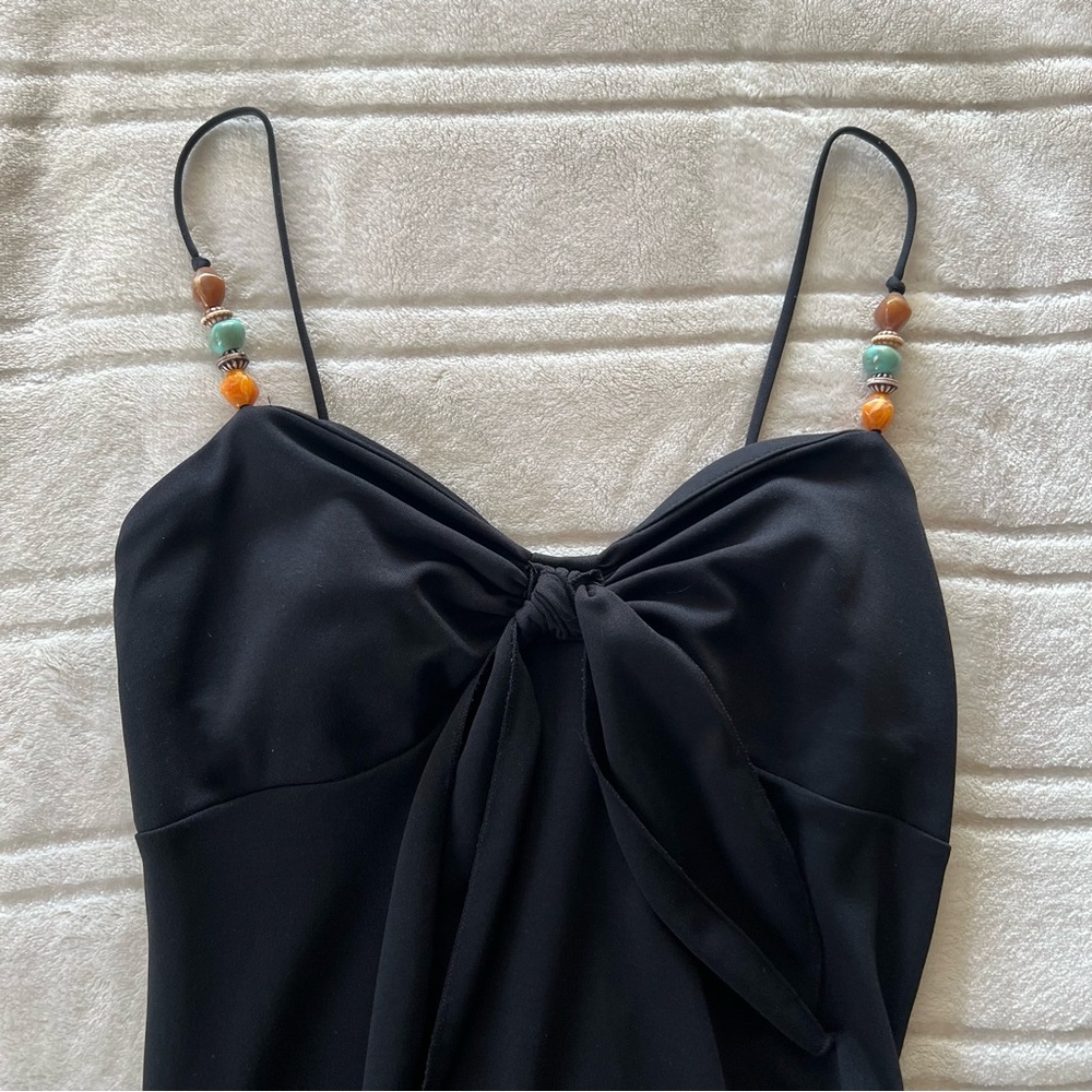 Black midi dress asymmetrical with beads